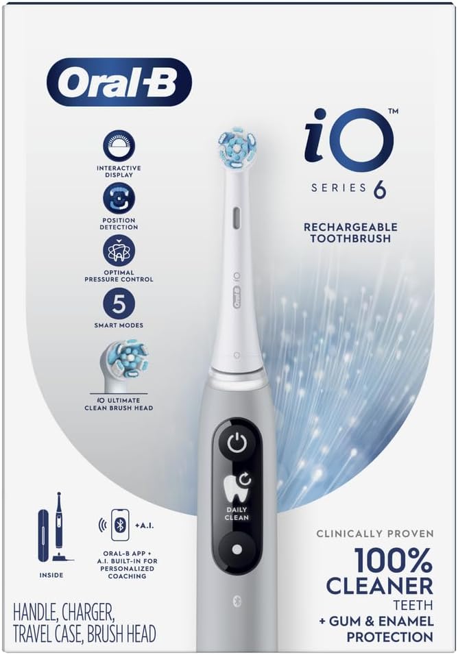 Oral B Power iO Series 6 Electric Rechargeable Toothbrush with (1) Brush Head, Gray Opal