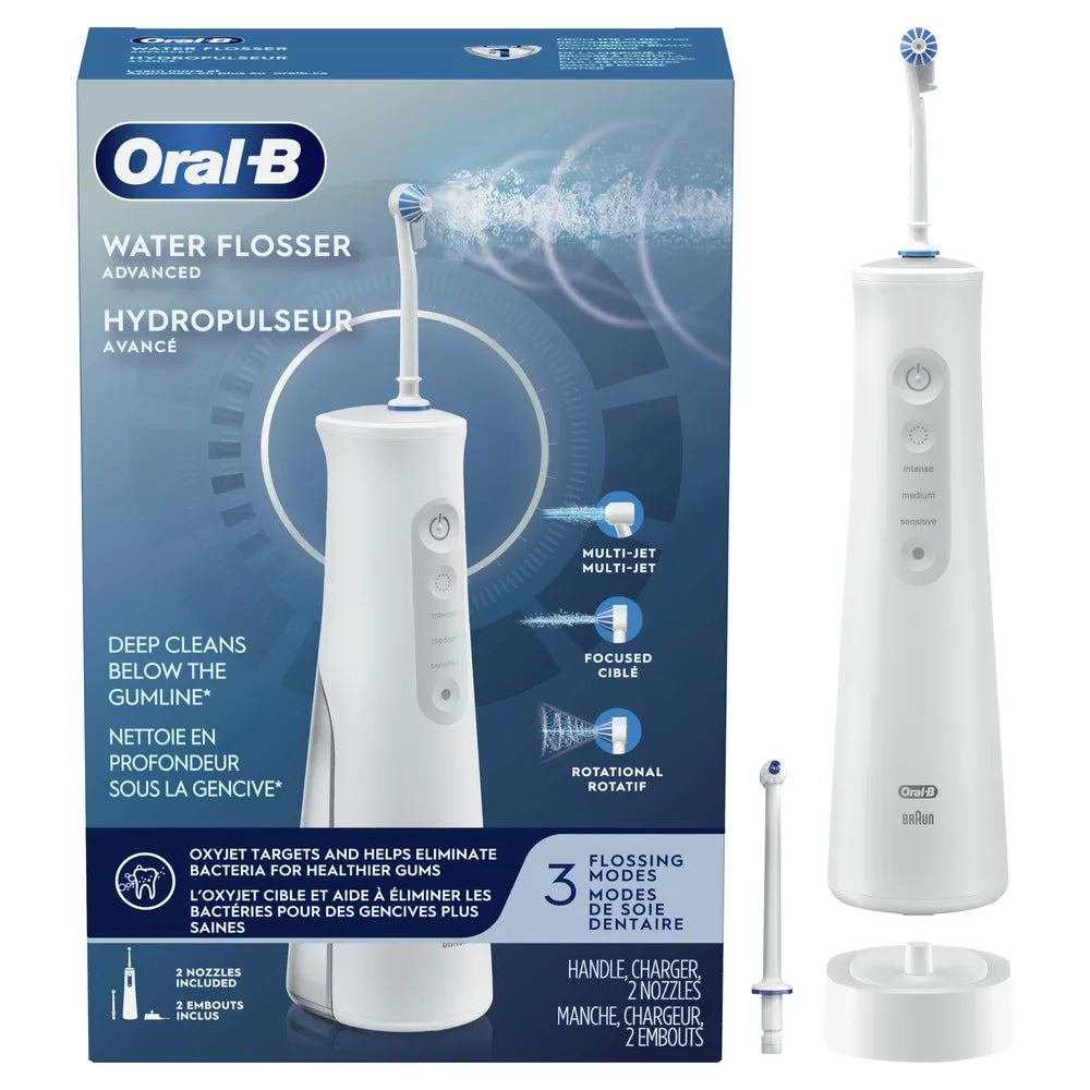 Oral-B Water Flosser Advanced, Cordless Portable Oral Irrigator Handle with 2 Nozzles